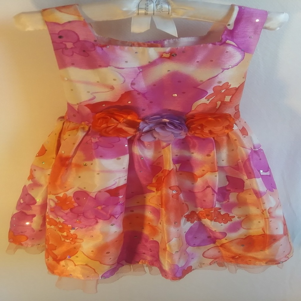 3T Orange and Purple Flowered Sequins Dress